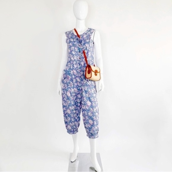 Vintage 80s Laura Ashley Pink Floral Cotton
Sleeveless Jumpsuit - Picture 3 of 15